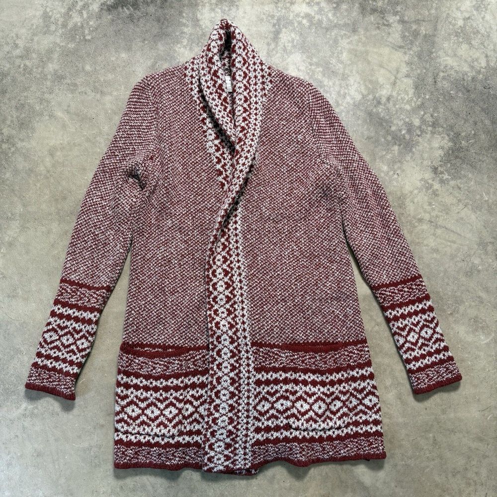 Lucky Brand Sweater Womens Small Petite Red Aztec Cardigan Open Front